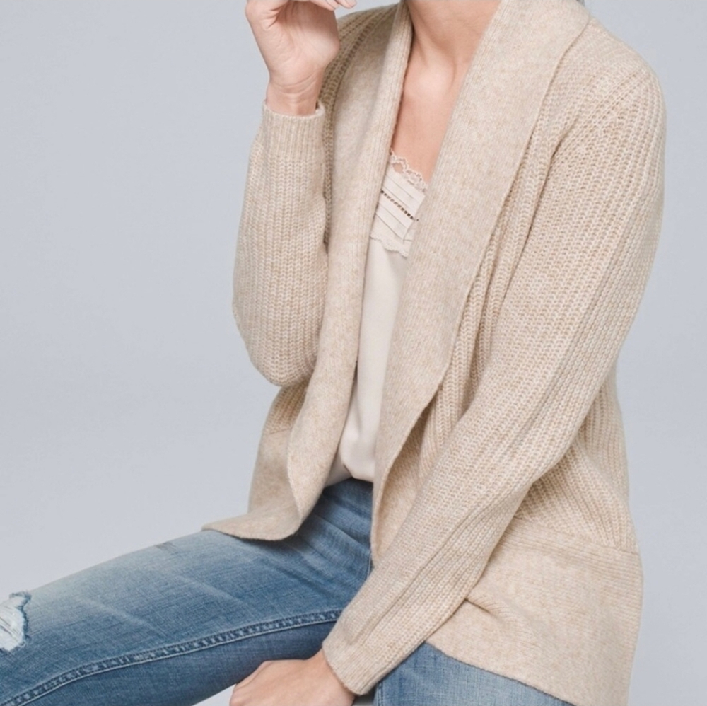 White House Black Market Tan Cardigan Cocoon Size Medium